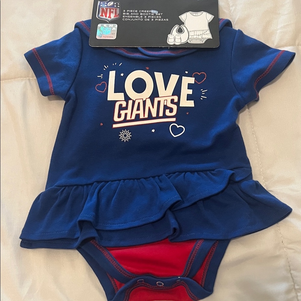 NFL NY Giants Blue Baby Outfit Set, Outfit, Bib and Booties 6-9 months